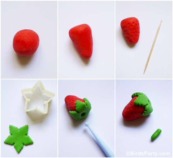 Strawberry Cupcakes & DIY Fondant Strawberry Toppers - BirdsParty.com