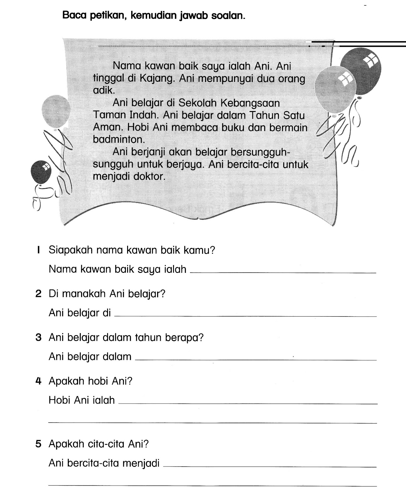 Sudut Pembelajaran Bahasa Malaysia: Latihan Pemahaman