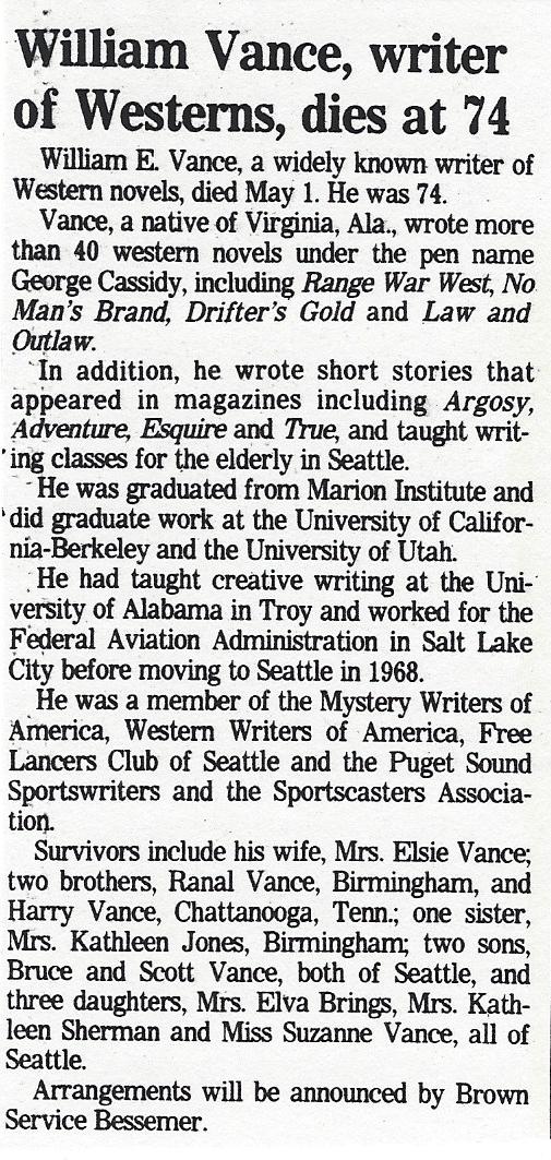 Alabama Yesterdays Alabama Author William E. Vance