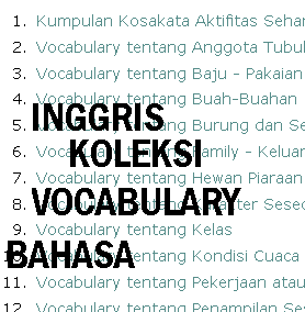 Koleksi Vocabulary (Kosakata) - Bahasa Inggris
