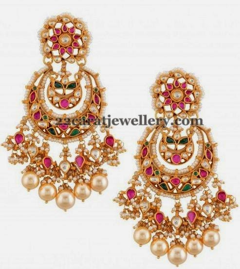 Chandbali Designer Earrings with Rubies - Jewellery Designs