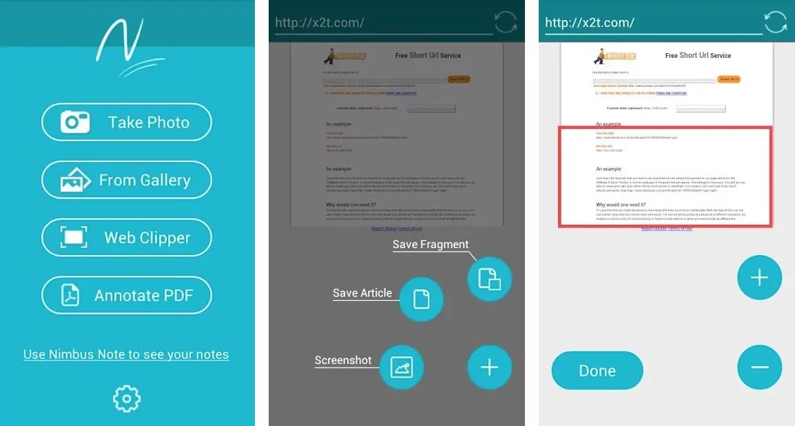 app nimbus clipper per creare pdf da uno screenshot e aggiungere note o freccette