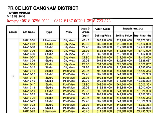 Price List Pembayaran 24 X