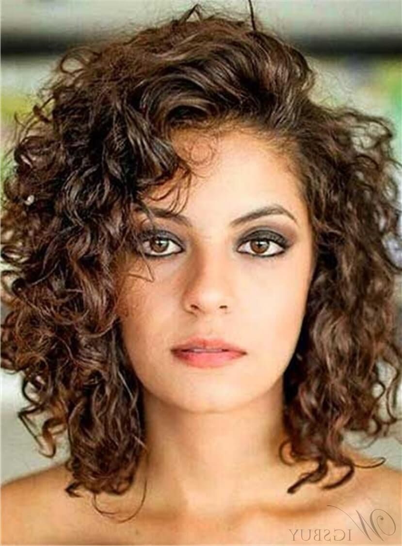 Fashion Trends Curly Mid Length Human Hair Lace Front Wigs