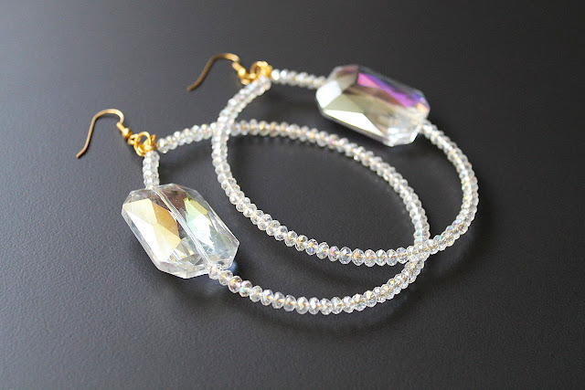 large crystal beaded hoop earrings
