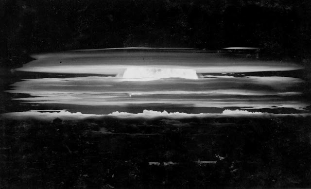 The test explosion of a hydrogen bomb during Operation Redwing over the Bikini Atoll on May 20, 1956.