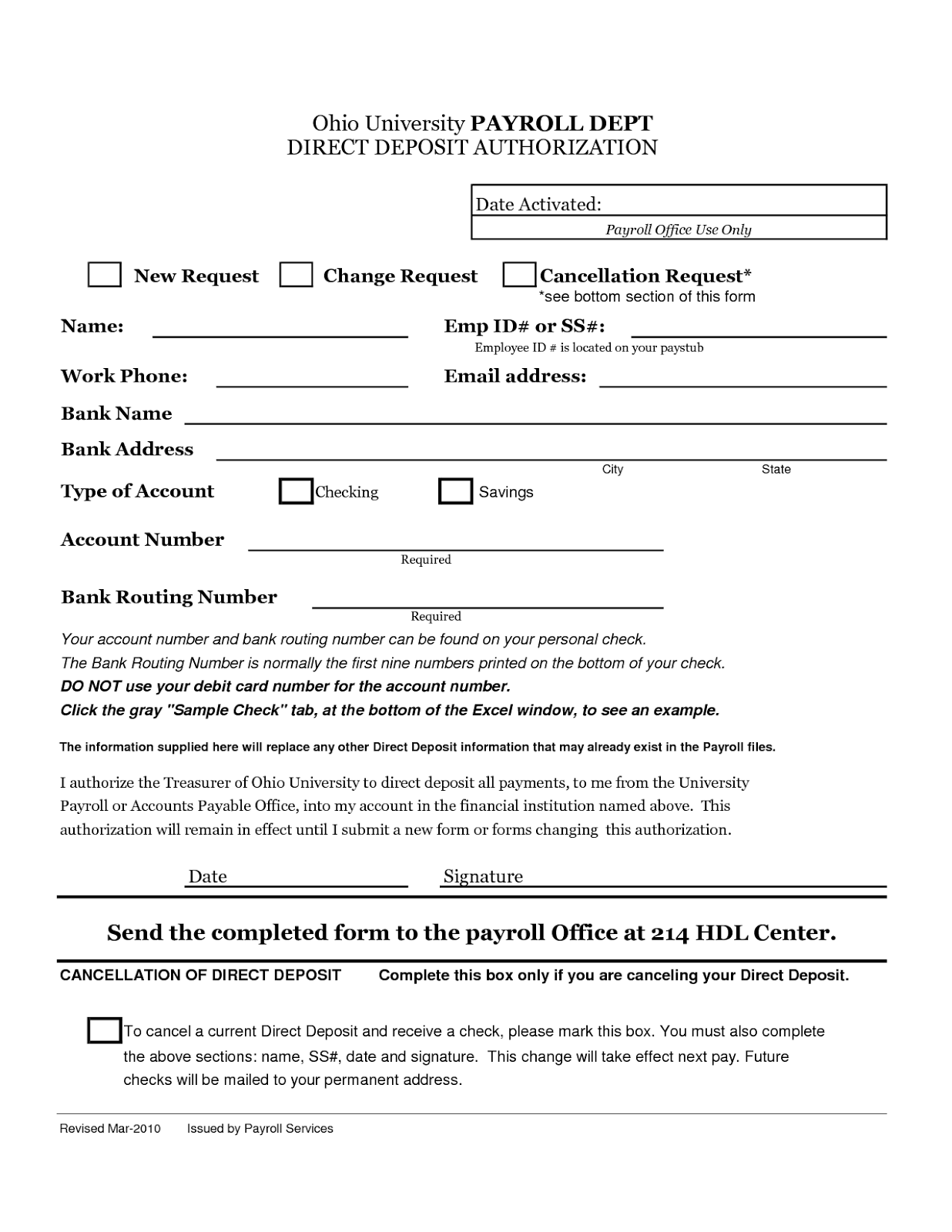 Direct Deposit Form Template