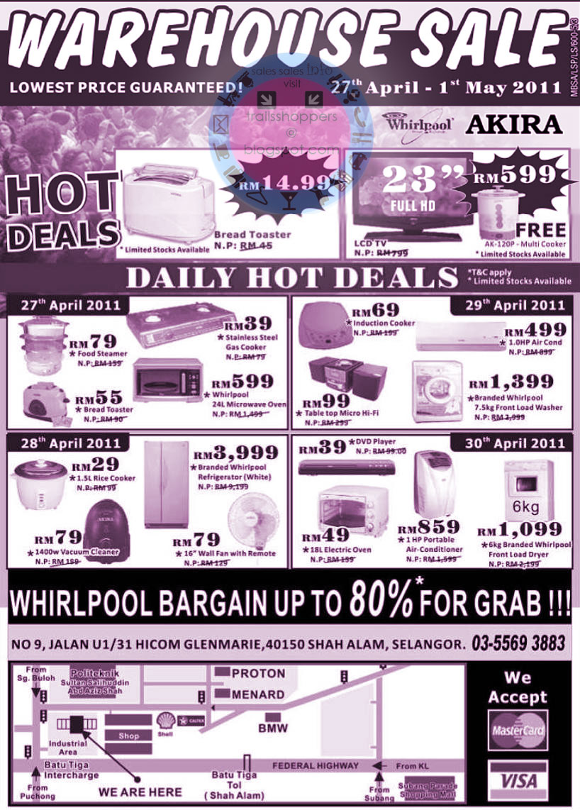 Whirlpool Akira Electrical Appliances Warehouse Sale 27 April 1 May