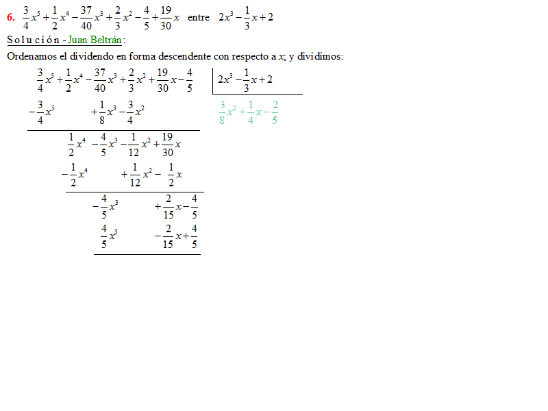 Algebra de Baldor: División de polinomios con coeficientes