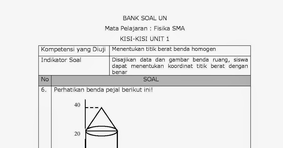 ACHMAD SAIFUDIN: 6. Pembahasan Soal Soal UN Fisika : titik berat dan