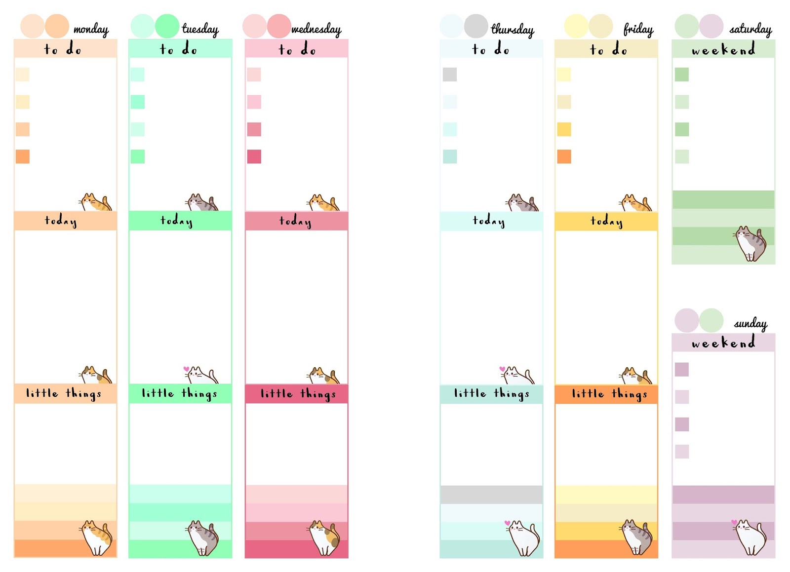 PB And J Studio Free Printable Inserts PASTEL CATS A5 Divider Week On 2 Pages Notes