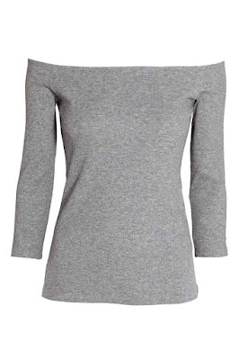 szary top z odkrytymi ramionami top z odkrytymi ramionami hit lata 2016 wyprzedaż H&M bluzka z dekoltem hiszpańskim