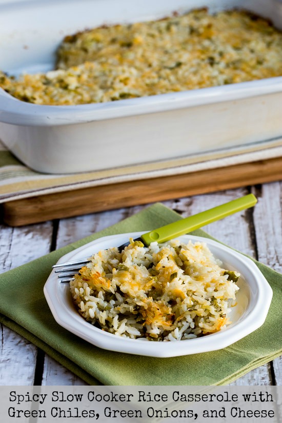 Spicy Slow Cooker Rice Casserole with Green Chiles, Green Onions, and Cheese