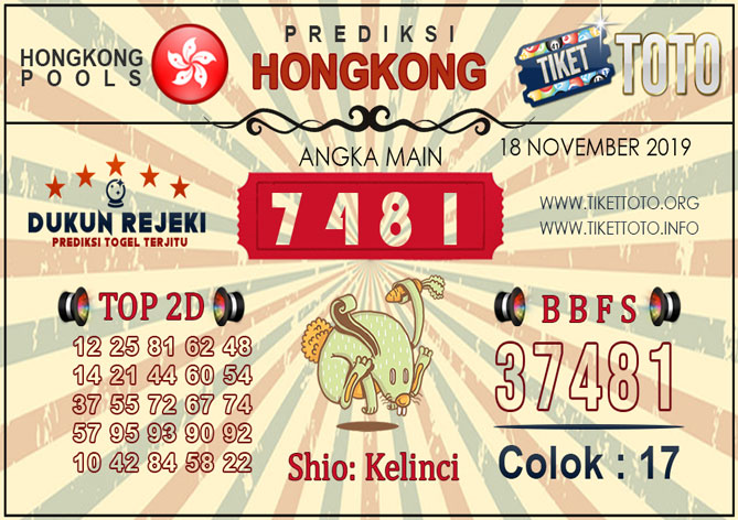 Prediksi Togel HONGKONG TIKETTOTO 18 NOVEMBER 2019