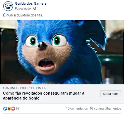 Postagem de como fãs revoltados conseguiram mudar a aparência do Sonic.
