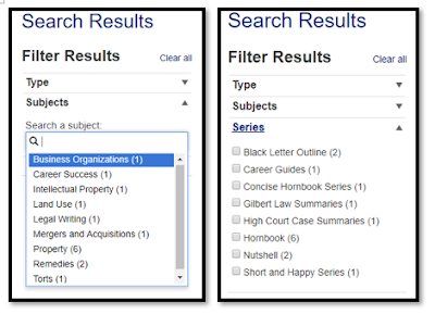 West Academic search bar results showing filter by Subject and Series.