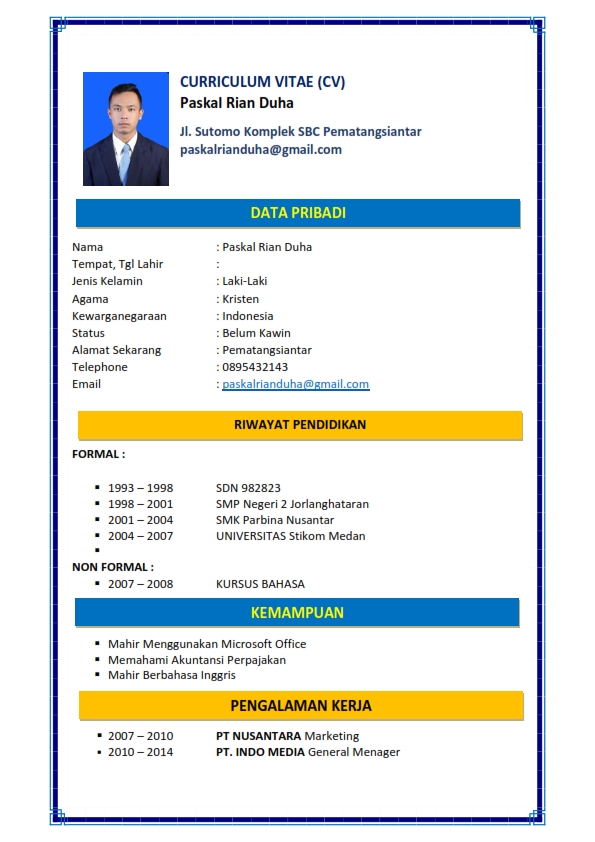 Materi Pelajaran 2 Contoh Daftar Riwayat Hidup 2019 Word