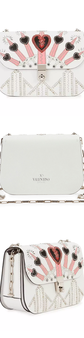 Valentino Love Blade Embroidered Shoulder Bag, White/Multi