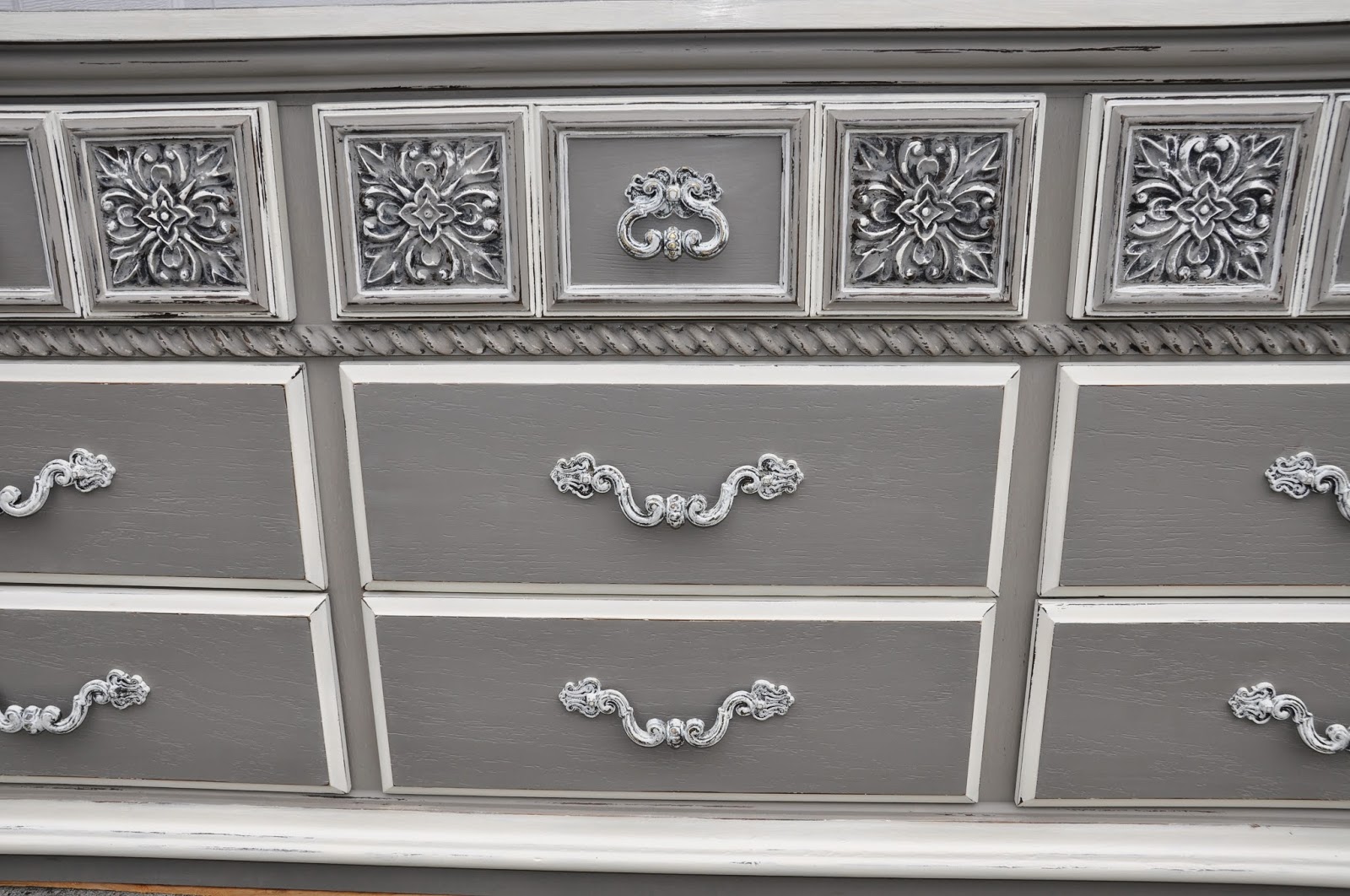 Sweetly Chic Sophisticated Grey Lowboy dresser