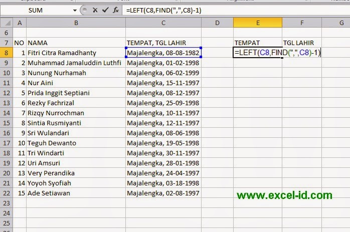 Cara Memisahkan Daerah Dan Tanggal Lahir Karyawan Dengan Rumus Excel Tips And Trik 2