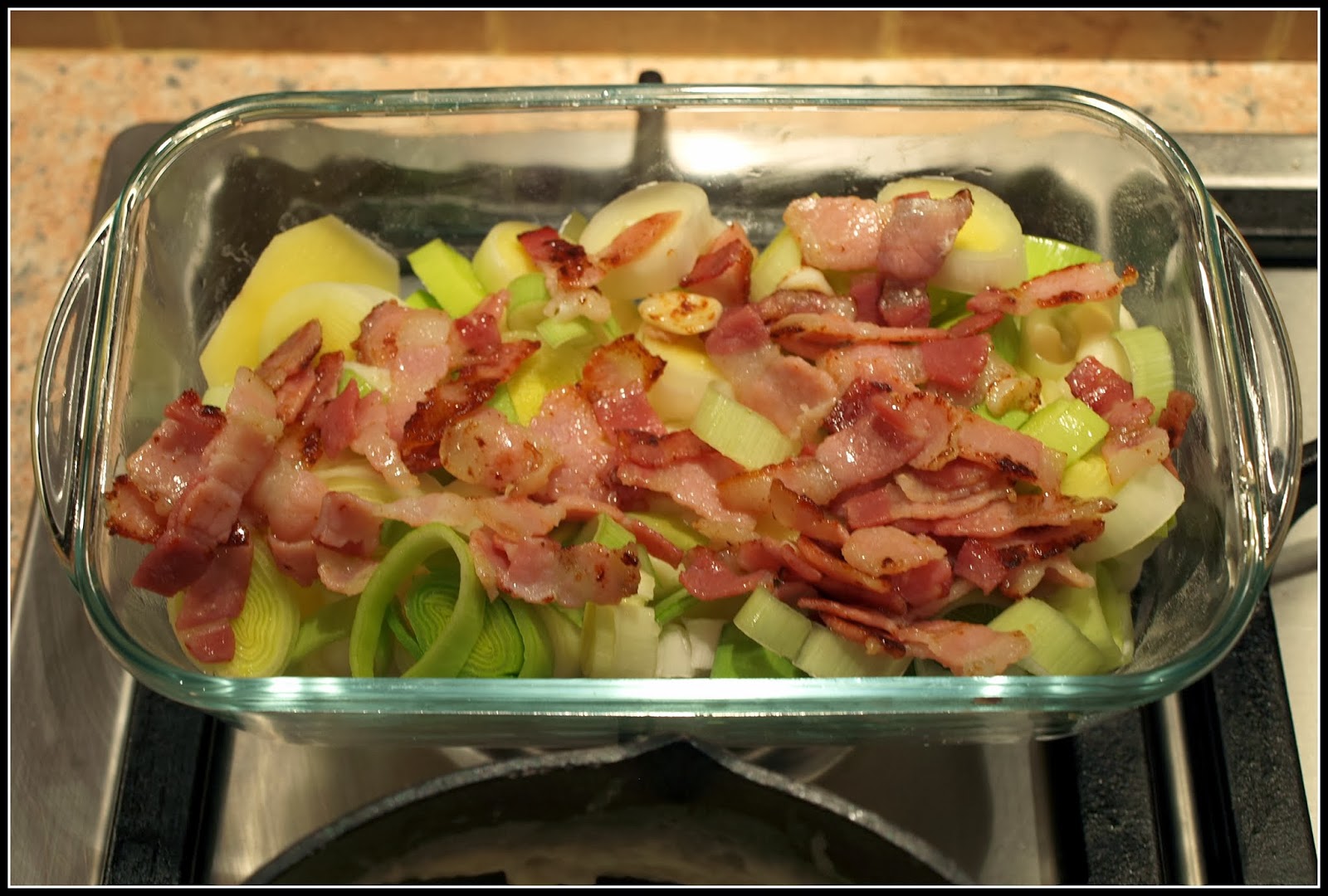 Mark's Veg Plot Potato, Leek and Bacon gratin