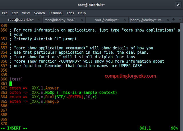 Integrate Openfire XMPP Chat Server with Asterisk PBX 4 test extensions configuration