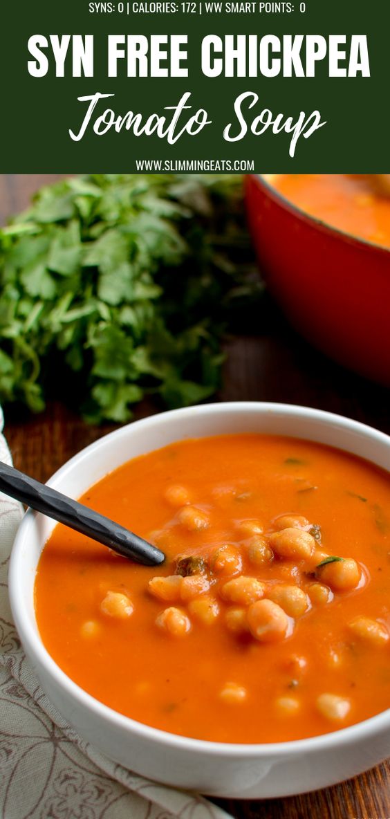 A delicious and Easy Syn Free Chickpea and Tomato Soup - that the entire family will enjoy. | #glutenfree #chickpeas #soup #tomatoes #slimmingworld #weightwatchers #synfree #vegan #dairyfree