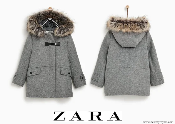 Princess Athena wore ZARA faux fur hooded duffle coat