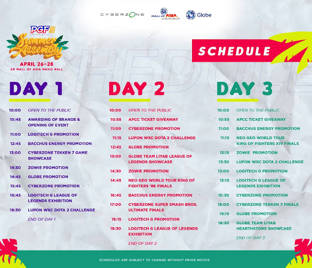 Pinoy Gaming Festival 2019 Schedule of Events