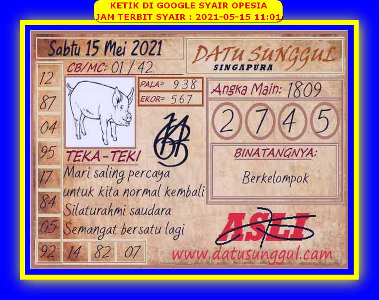 Syair Sgp Sabtu 15 Mei 2021 Kode Syair Sgp Syair Hk Syair Sydney 2021