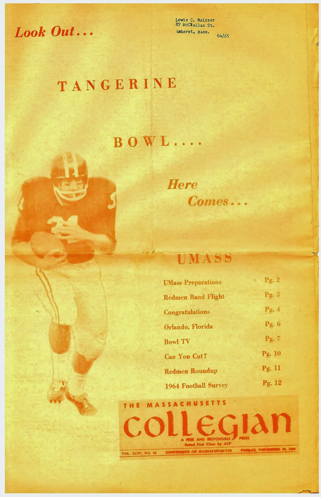 UMass plays in the Tangerine BowlDecember 12th, 1964 football