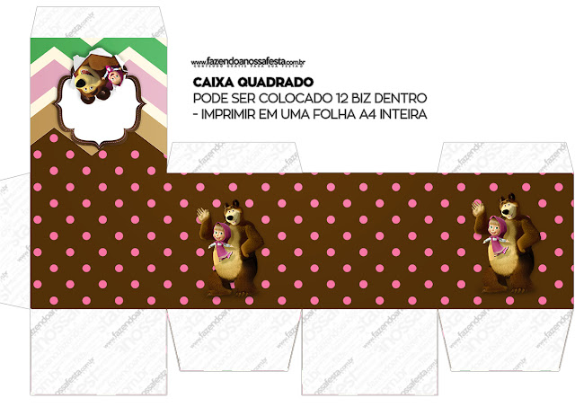Masha y el Oso: Cajas para Imprimir Gratis. Cajas Cubo de Masha y el Oso para imprimir gratis.