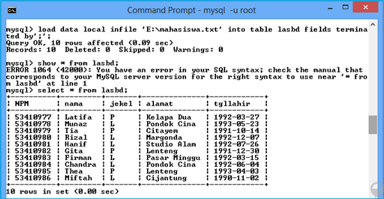 Mysql error in. Mysql error in