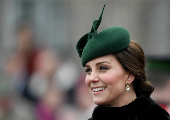 Kate Middleton wore green Catherine Walker coatTod's Suede Pumps and KIKI McDonough Green Tourmaline and Green Amethyst Oval Drop Earrings