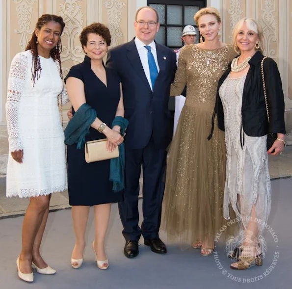 Prince Albert and Princess Charlene of Monaco held a reception for actors at the Prince's Palace