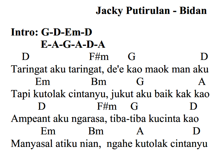 Chord Lagu Bidan Jacky Putirulan Adrean Berbagi
