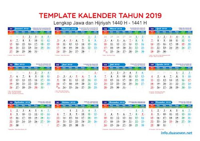 Download Kalender 2019 PDF, JPG, CDR Hijriah dan Jawa Lengkap