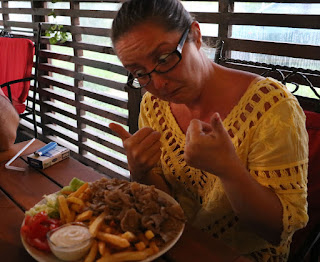 A is very excited by her kebab A is very excited by her kebab
