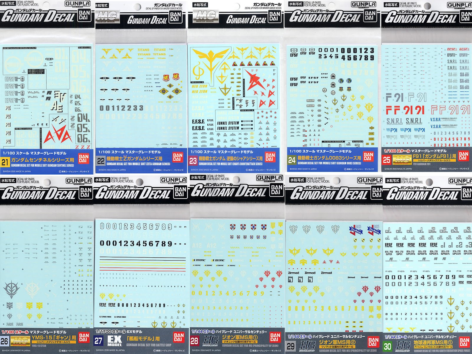 G Project Gundam Decal List