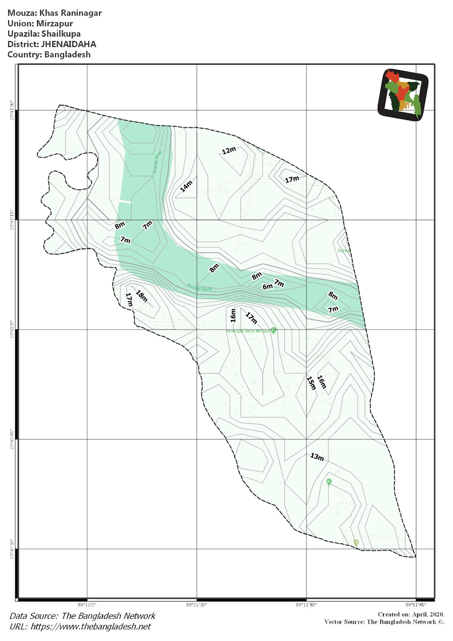 Map of Khas Raninagar Mouza of Shailkupa Upazila, JHENAIDAH, Bangladesh.