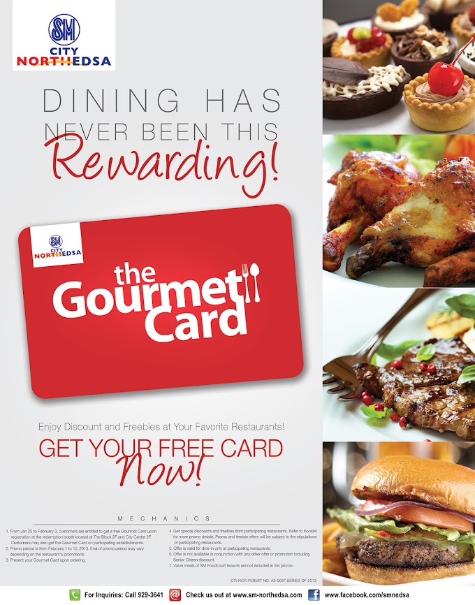 Get your free Gourmet Card "discount resto card" from SM City North EDSA