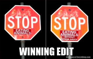 stop eating animals without steak sauce edited funny sign