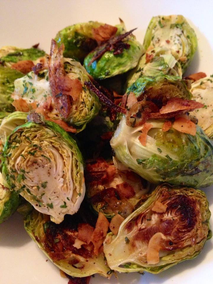 The Comforting Vegan : Roasted Brussels Sprouts with Onions & Vegan Bacon
