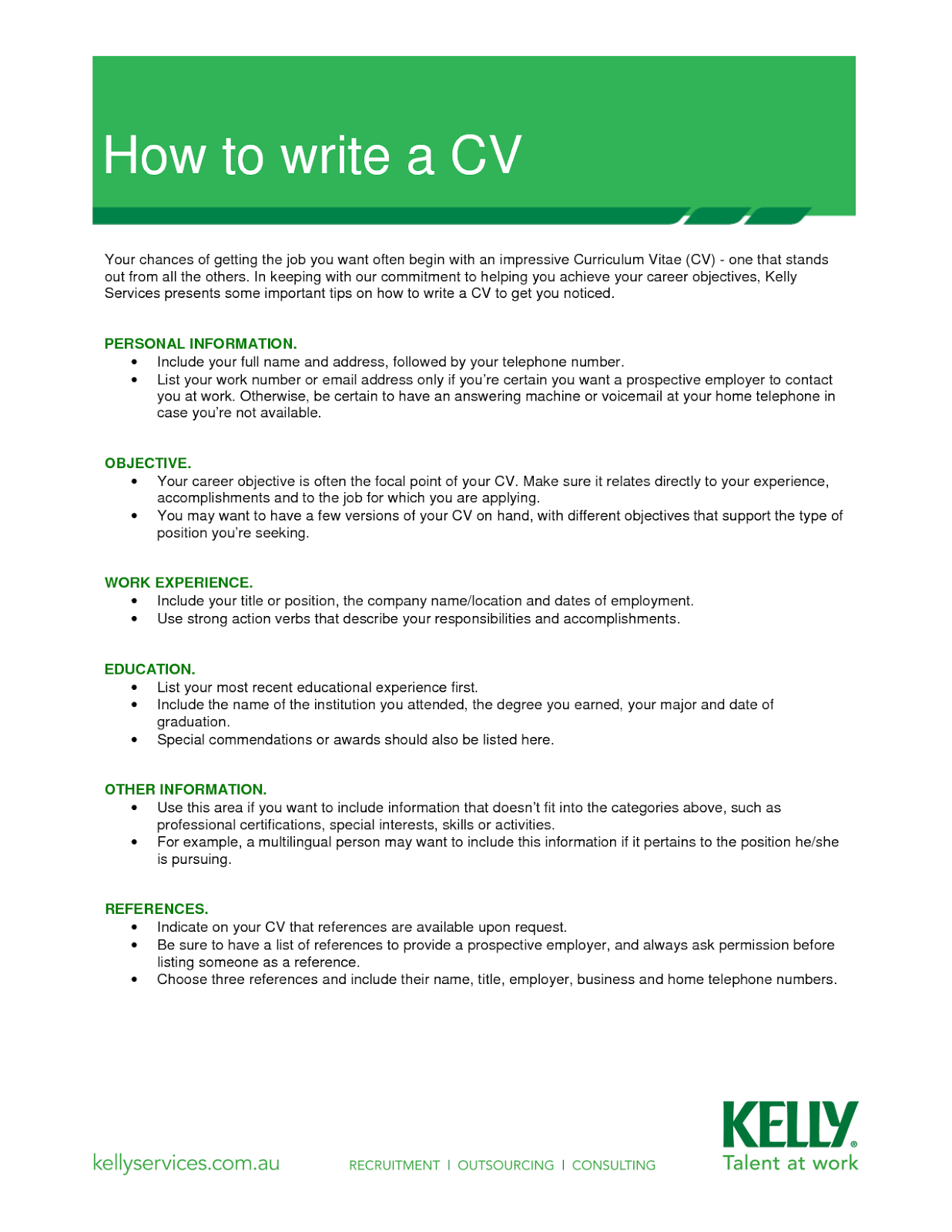 Where to write my cv - Example of a good CV