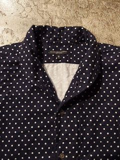 engineered garments lafayette shirt in navy/white polkadot printed flannel