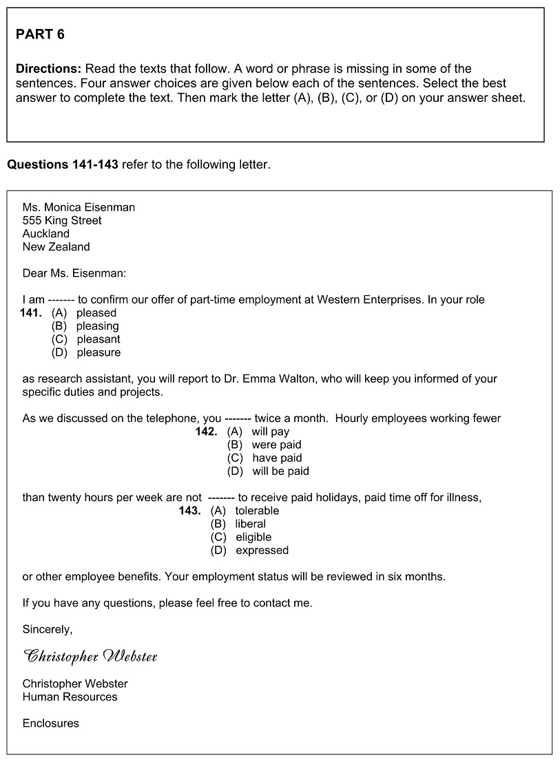 toeic reading test with answers