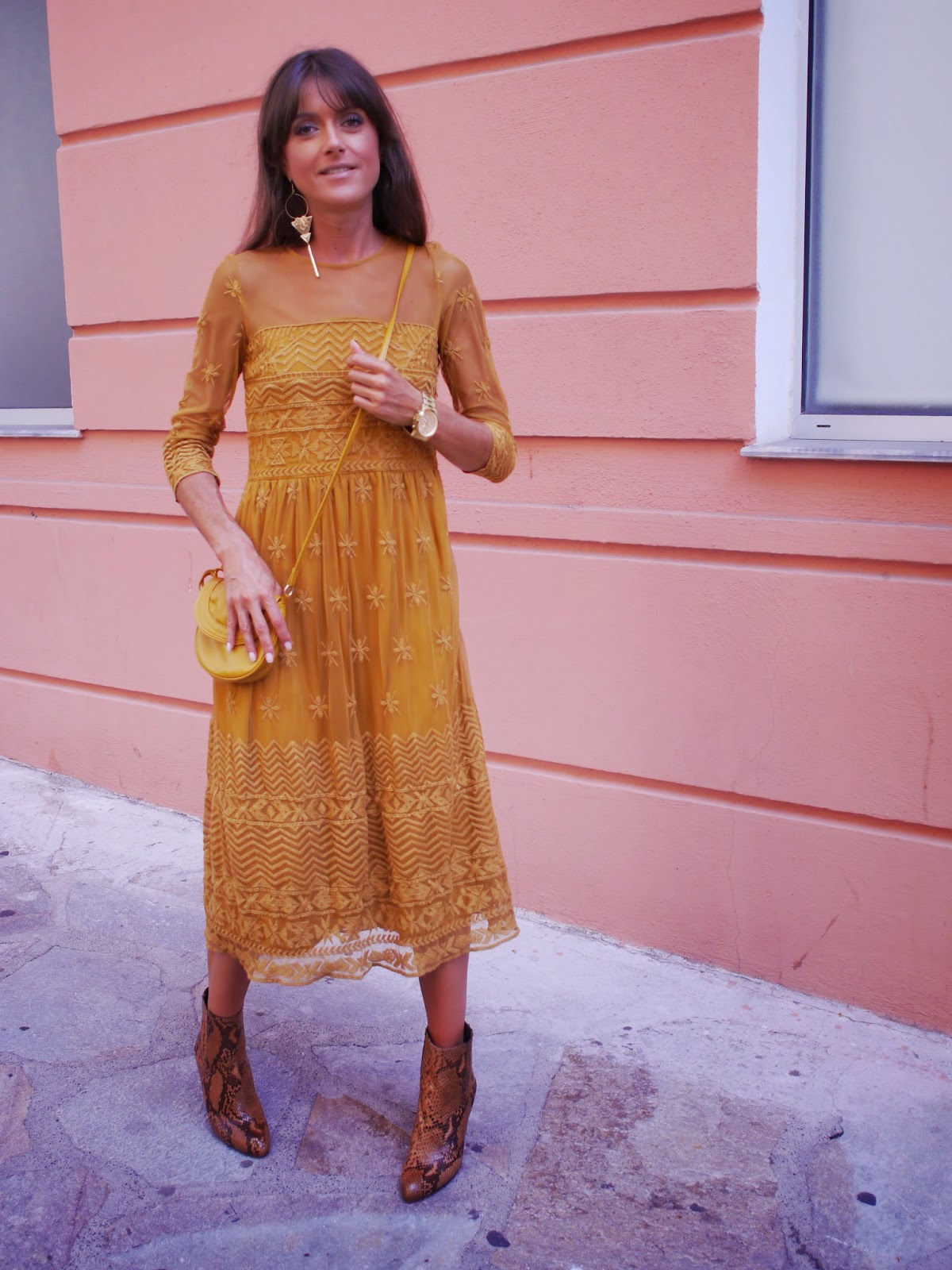 Fashion Musings Diary: Mellow Yellow Lace Dress and Python Boots Monday