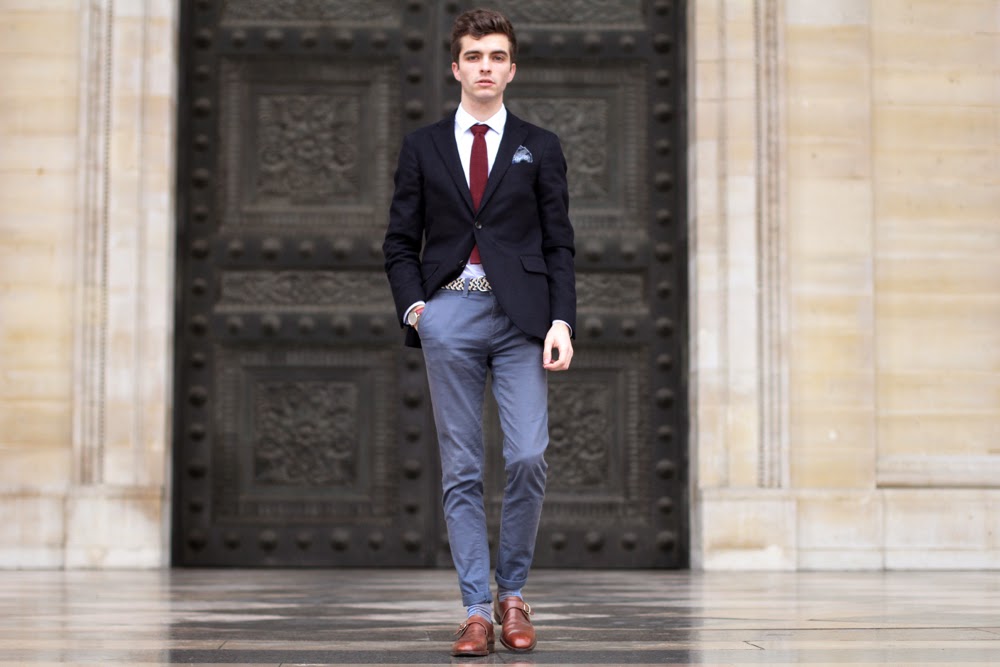 BLOG-MODE-HOMME-STYLE-MENSFASHION-Preppy-Paris_Charlie-Watch-Montre-office-artist-chemise-france-Uniqlo-Veste-costume-ceinture-tressée-chassures-boucle-chino-pantalon-asos-pochette-paisley