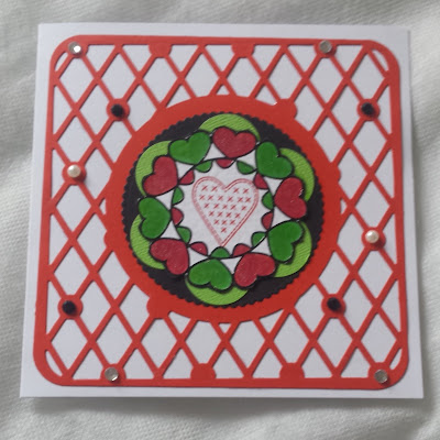 Hearts on a lattice frame - 6" square card Hearts on a lattice frame - 6" square card