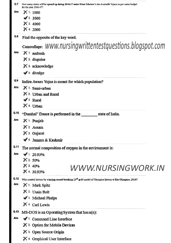nursing question paper 2019